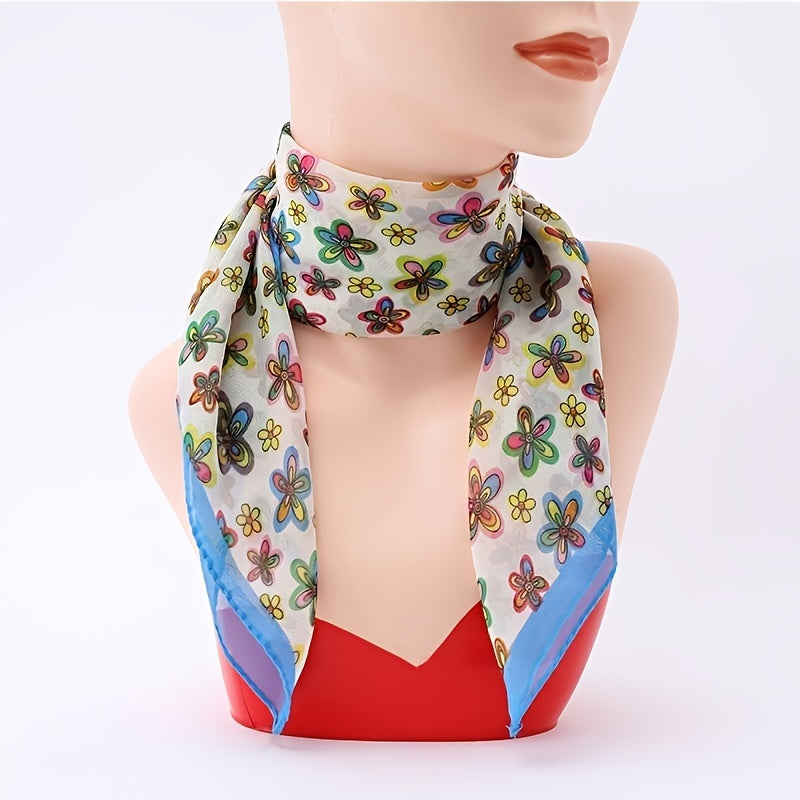 Thin Chiffon Scarf Women's Neckerchief Small Flowers Print Neck Scarves Hair Tie