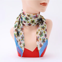 Thin Chiffon Scarf Women's Neckerchief Small Flowers Print Neck Scarves Hair Tie