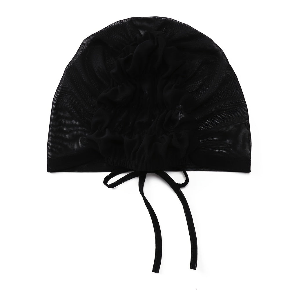 Adjustable Women Hijab Cap Drawstring Mesh Lace Up Headwear Hat