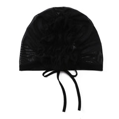 Adjustable Women Hijab Cap Drawstring Mesh Lace Up Headwear Hat
