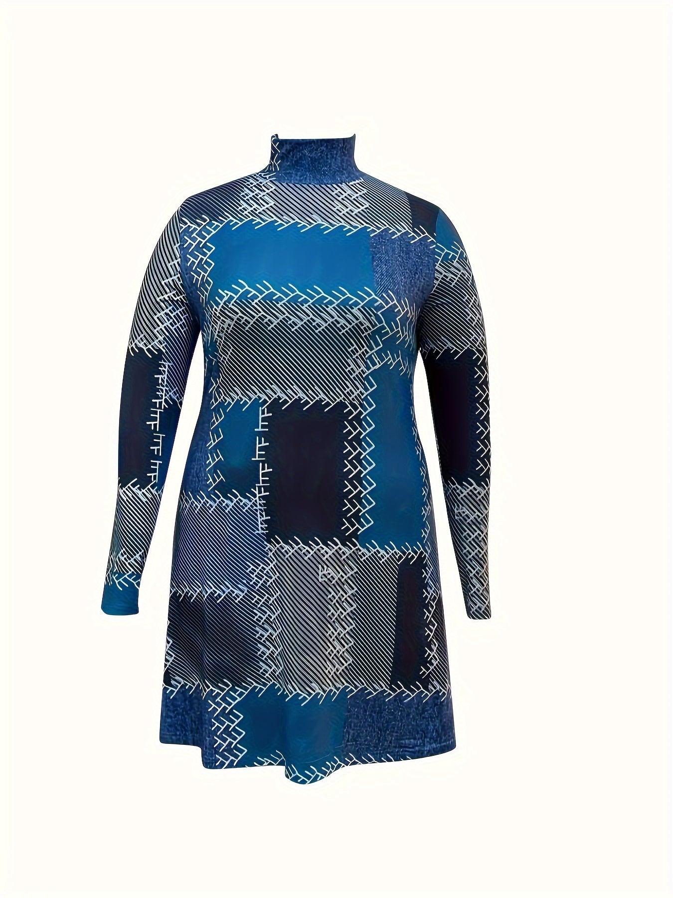  Colorblock Graphic Print High Neck Dress