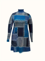  Colorblock Graphic Print High Neck Dress