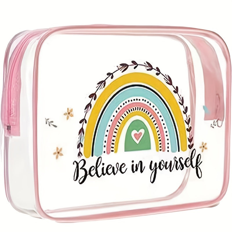 Clear Makeup Bag Rainbow Quotes Waterproof PVC Cosmetic Pouch Graduation Travel