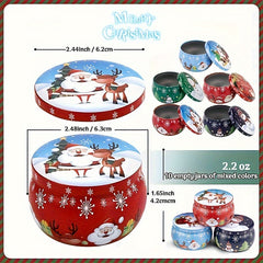 10 Metal Christmas Candle Tins with Lids 2oz - Holiday Party Favors and Decor