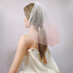 Gradient Short Layered Veil Bridal Headpiece Blush Pink Ombre