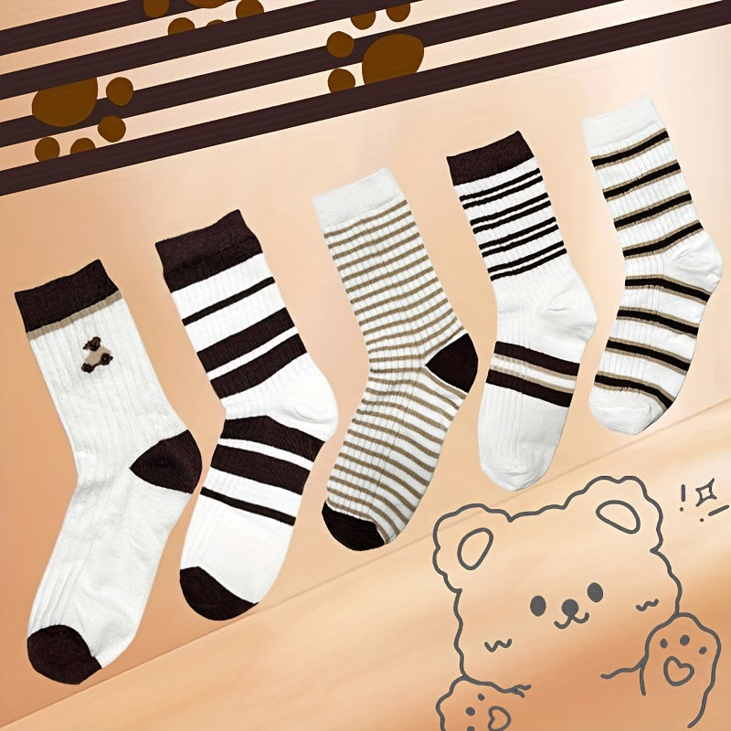 Striped Crew Socks Breathable & Comfy All match Women's Stockings