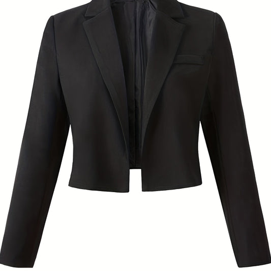 Solid Cropped Blazer Lapel Long Sleeve Work Office Outerwear Women's Clothing