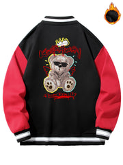 Men's Long Sleeves Pocket Baseball Collar Muppet Bear Print Jacket