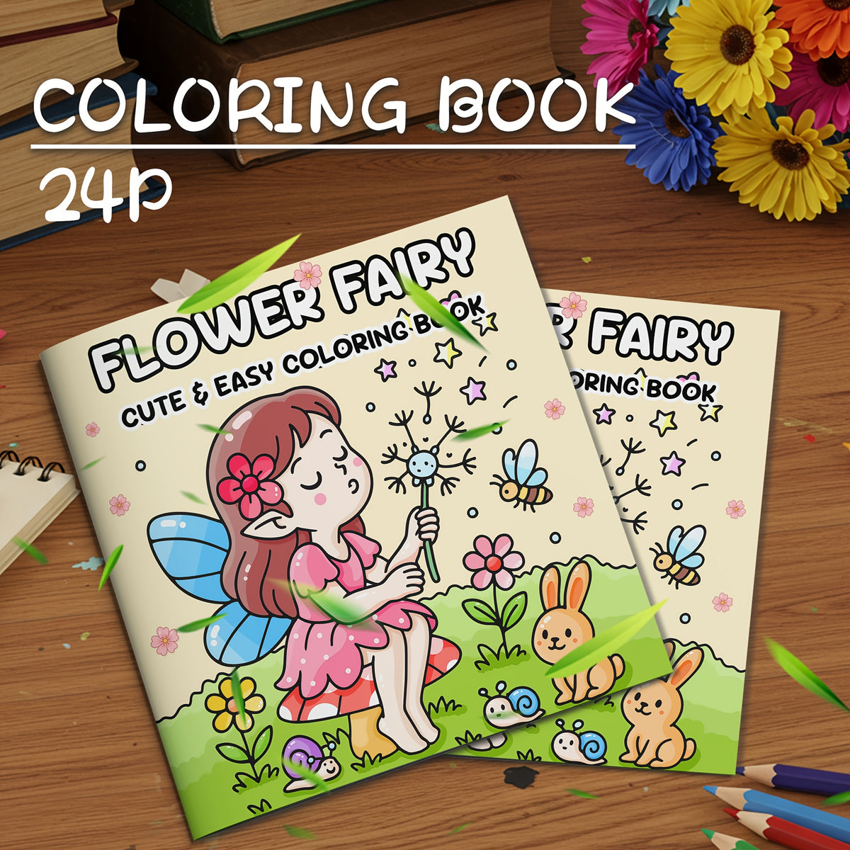 Flower Fairy Coloring Book - 24 Cartoon Pages with Vibrant Designs