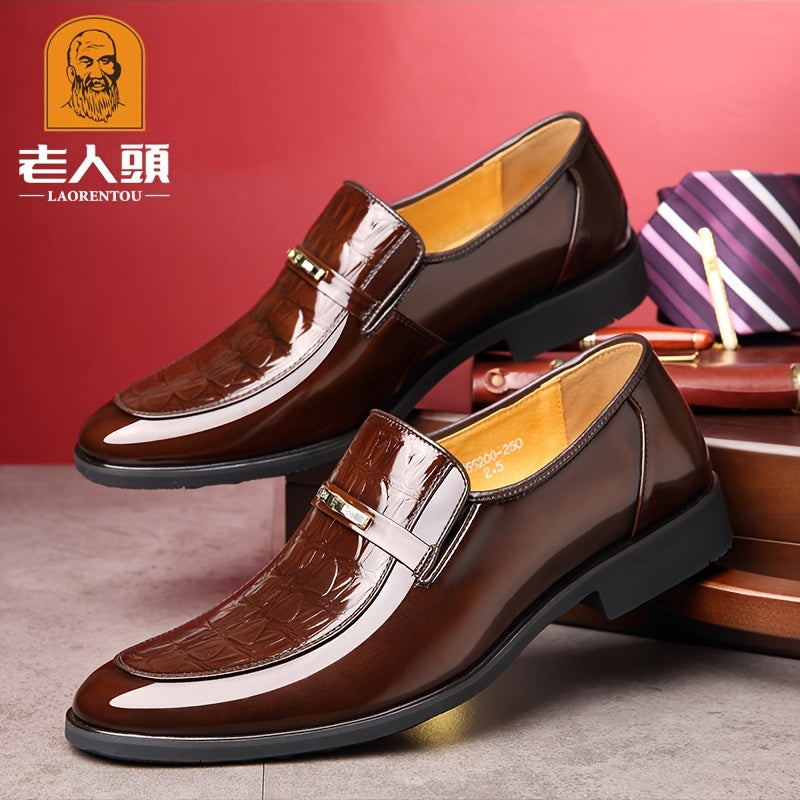 Crocodile Embossed Formal Dress Shoes Slip On Derby For Wedding Business