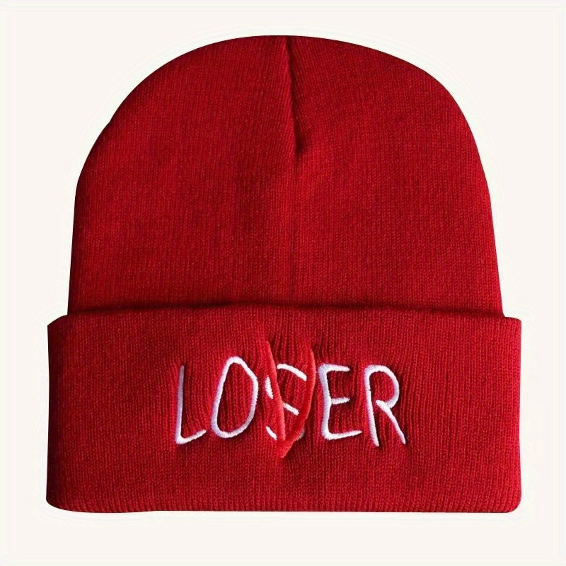 LOSER Embroidered Beanie Solid Elastic Knit Hat Hip Hop Skull Cap