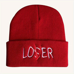 LOSER Embroidered Beanie Solid Elastic Knit Hat Hip Hop Skull Cap