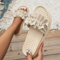 Women's Faux Pearl Platform Sandals Comfortable Slip On Summer Shoes