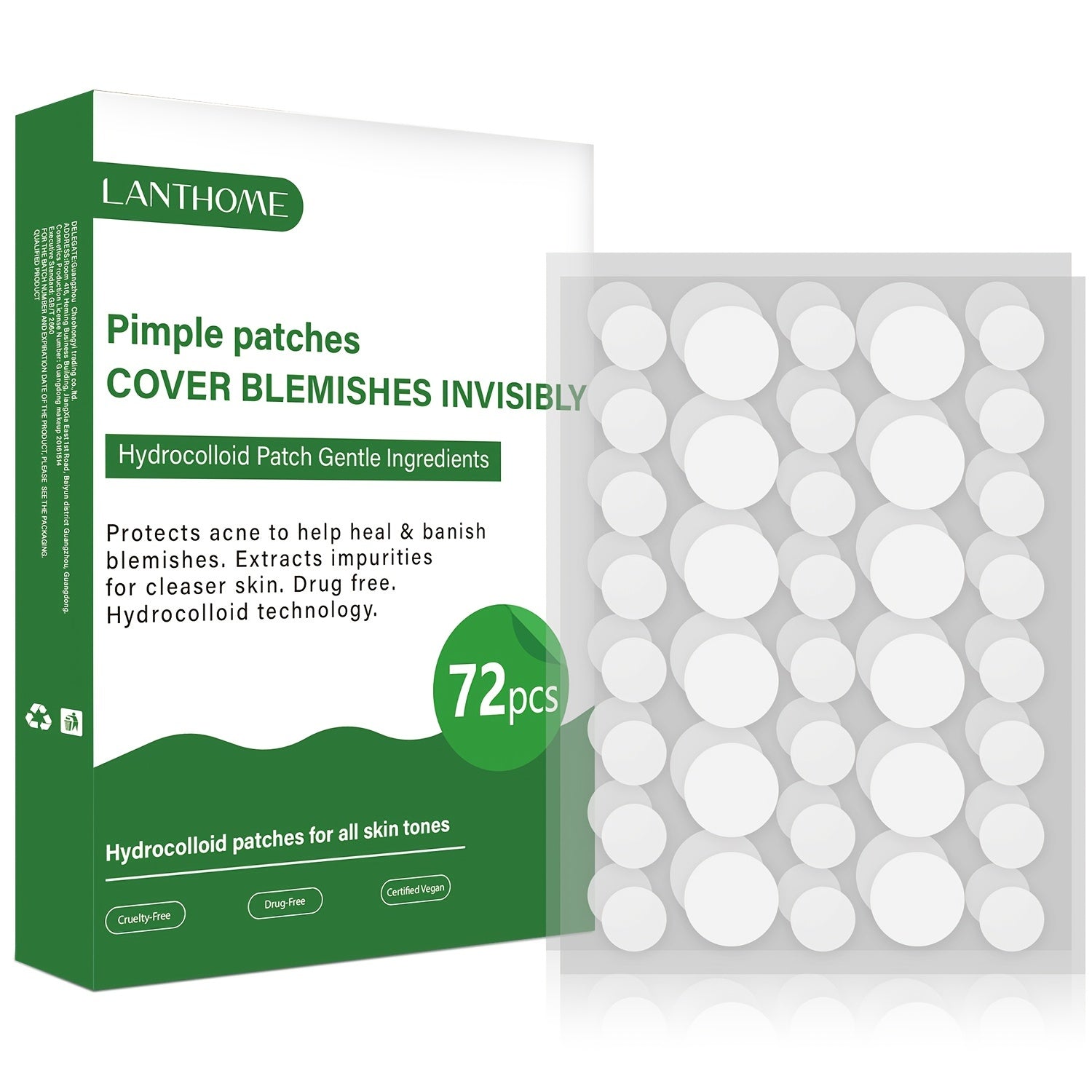 72 Pcs Pimple Patches Hydrocolloid Acne Stickers For Covering Zits Blemishes