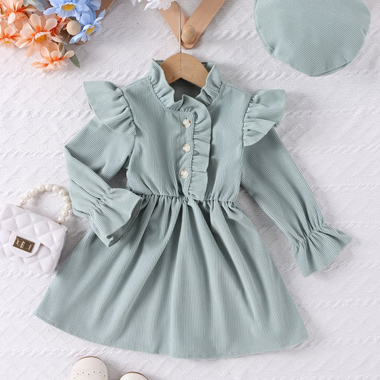 Girl's Ruffle Corduroy Tunic Dress For Party Going Out