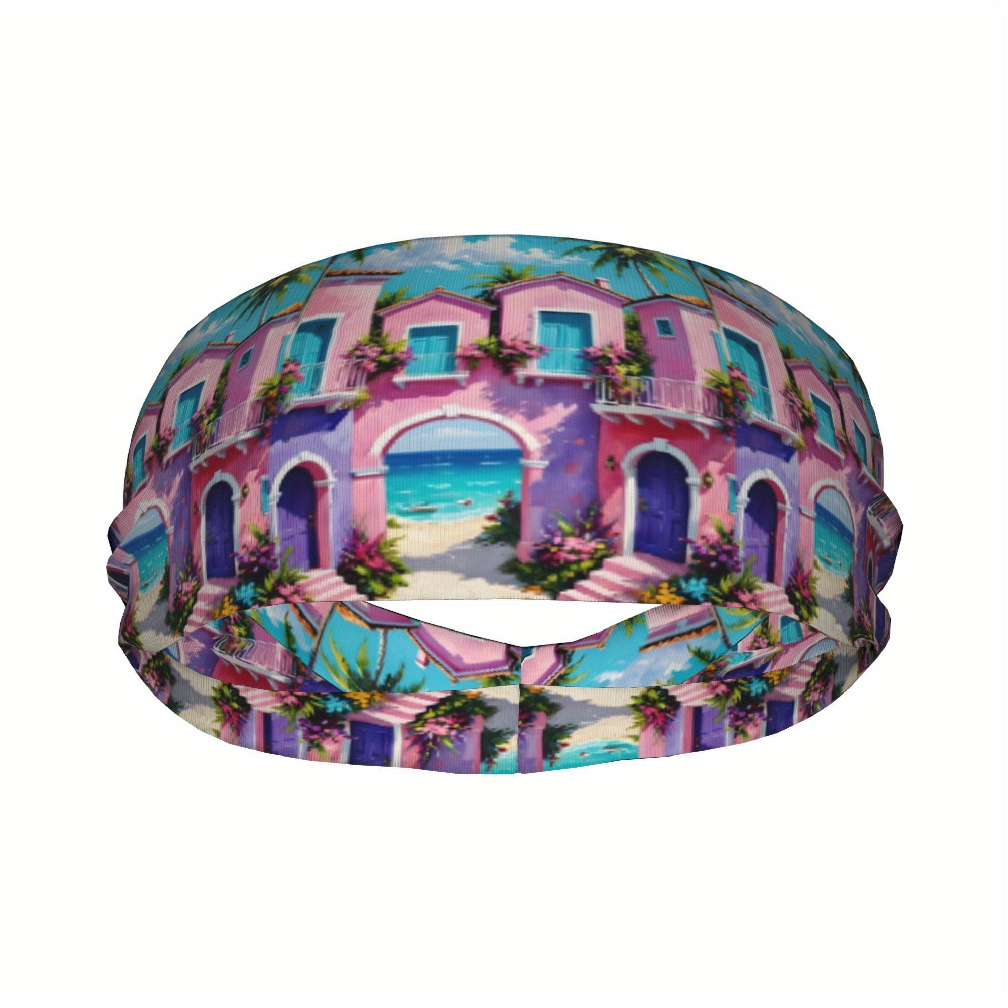 Vibrant Headband Sweat Wicking Stretchy Breathable Polyester Palm Trees Ocean