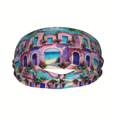 Vibrant Headband Sweat Wicking Stretchy Breathable Polyester Palm Trees Ocean