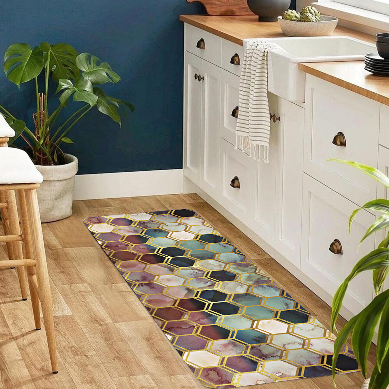 Hexagon Pattern Floor Mat Modern Kitchen Rug Indoor Carpet Colorful