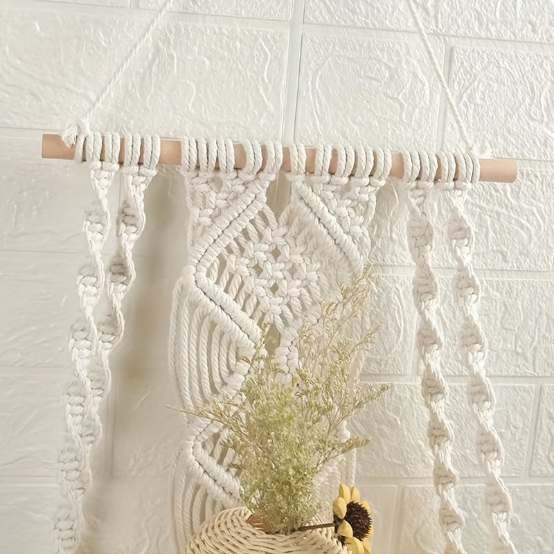 Boho Macrame Wall Shelf Wooden Hanging Storage Rack with Rope