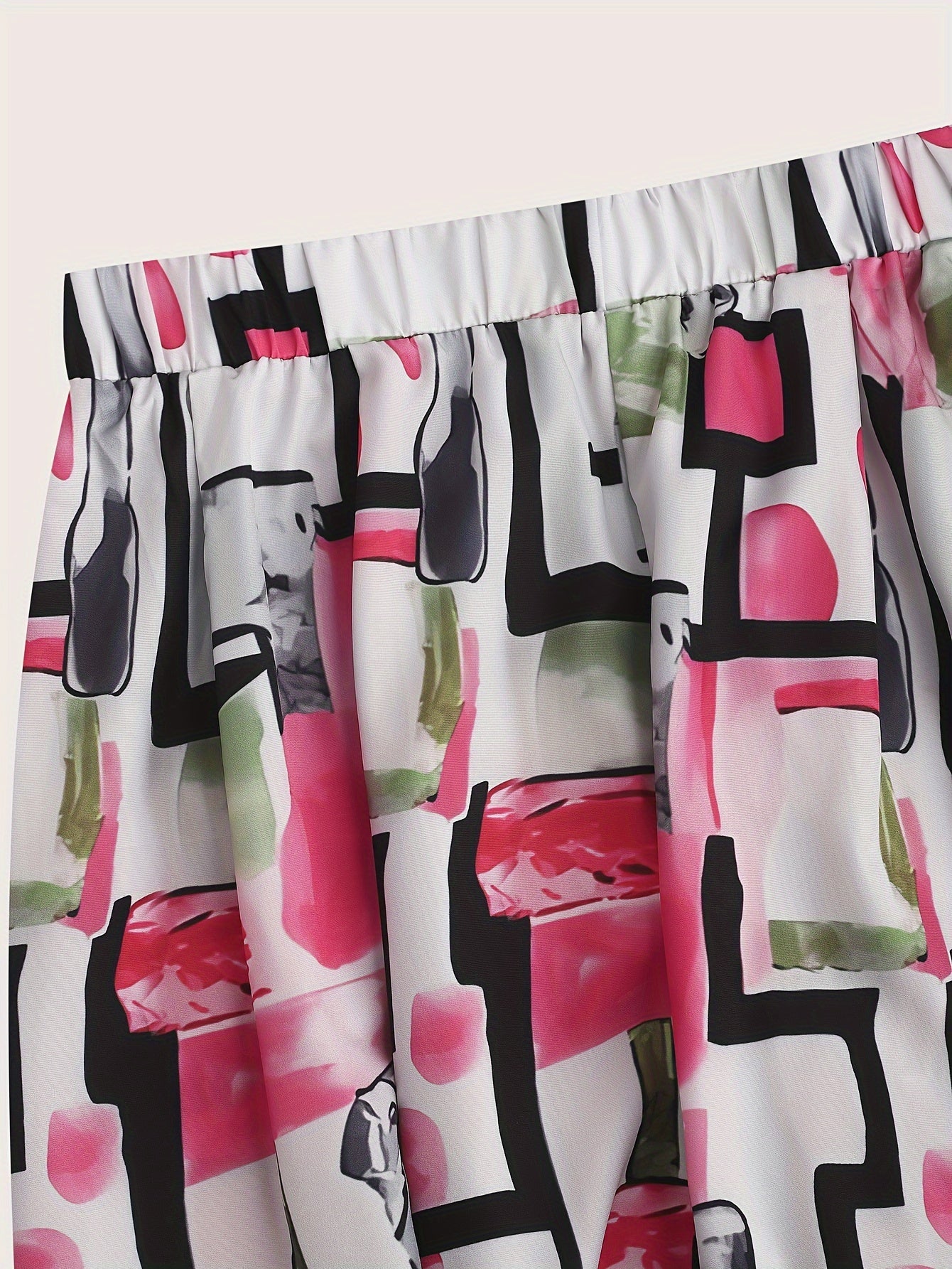 Print Elastic High Rise Wide Leg Trousers