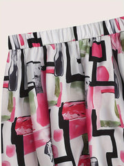 Print Elastic High Rise Wide Leg Trousers