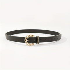 Braided Hollow Out Buckle Belt PU Leather Thin Belt Casual Pants Belt