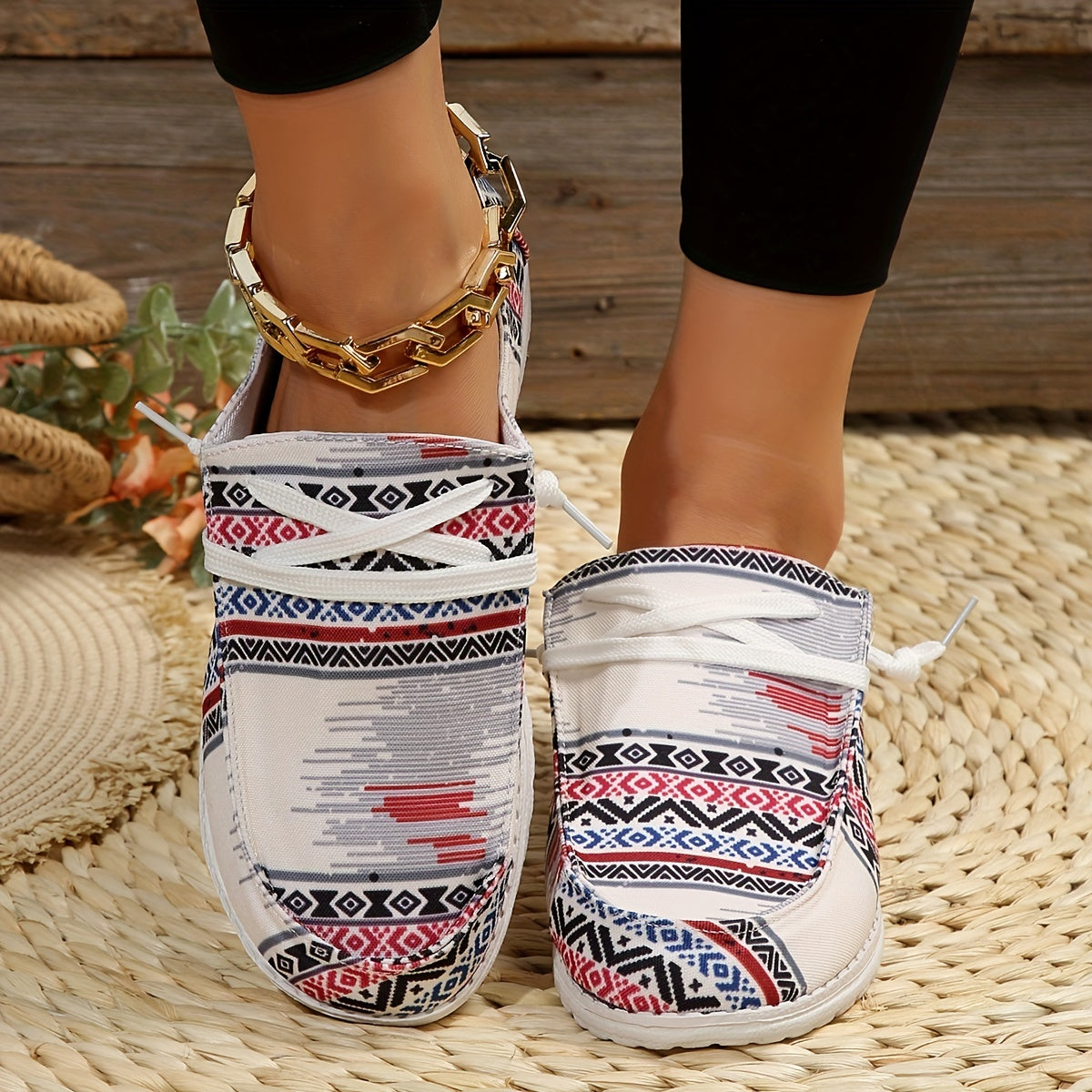 Women's Geometric Pattern Canvas Flat Shoes