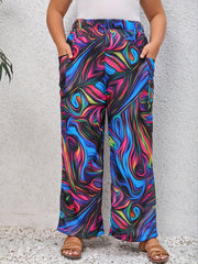 Women's Plus Elastic Wide Leg Trousers With Pockets