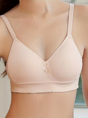 Solid Bow Tie Wireless Bra Comfy & Push Up Bra