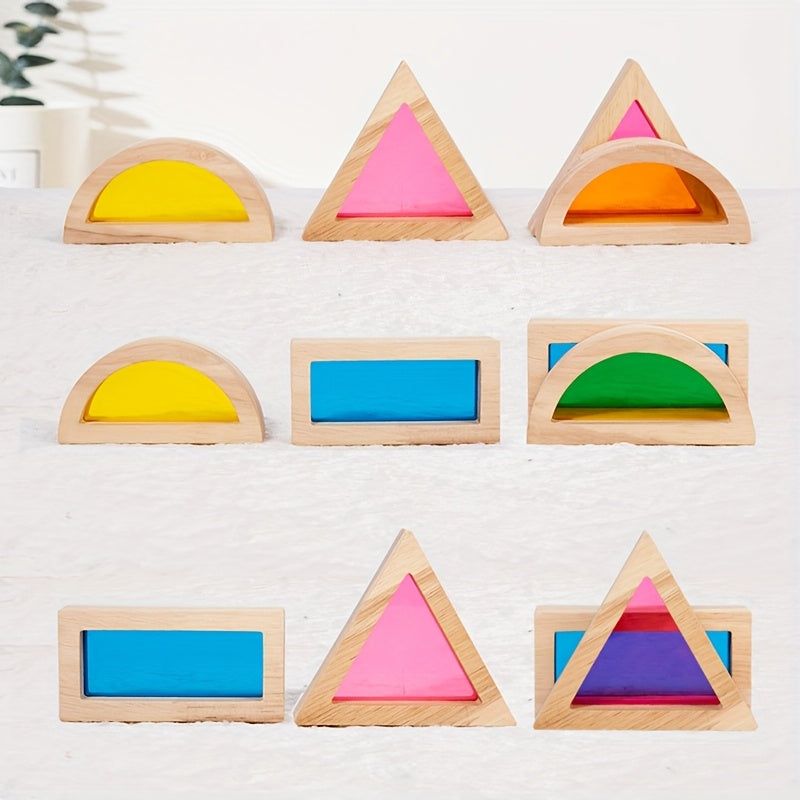 Wooden Building Blocks Castle Construction Toy Set with Light Up Pieces