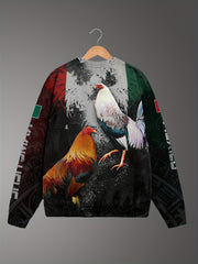 Men's Rooster Pattern Crew Neck Sweatshirt