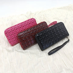 Vintage Crocodile Embossed Long Wallet Zipper Around Coin Purse Faux Leather