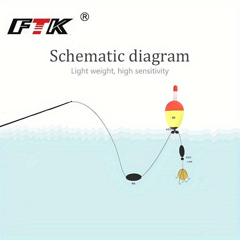 FTK 5pcs Lightweight Fishing Floats Eye-catching Bobbers Fishing Accessories