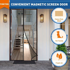 Magnetic Screen Door Mesh Screen Magnetic Closure Heavy Duty Pet Kid Friendly