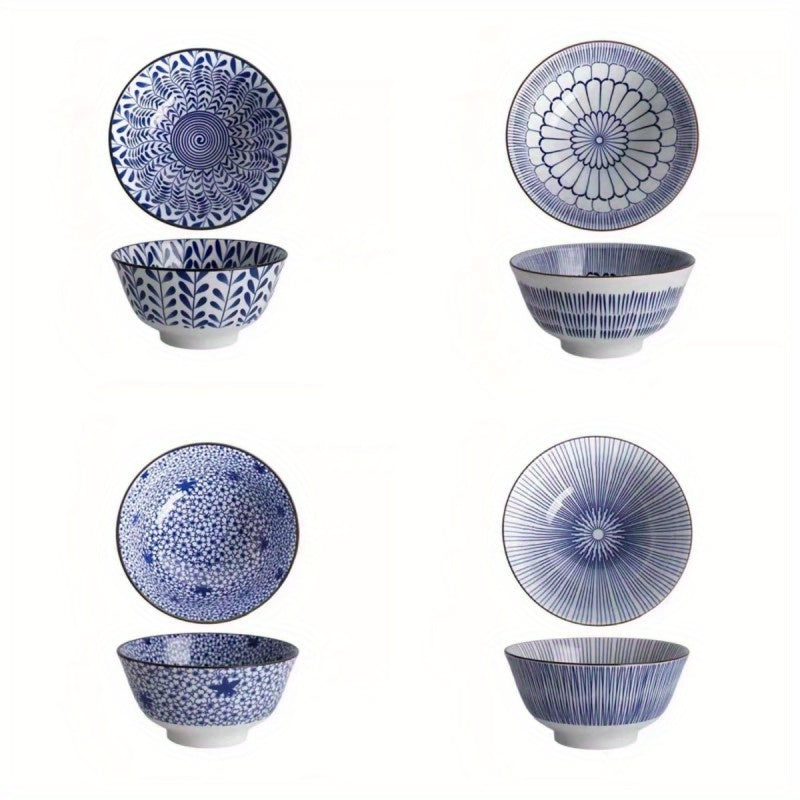 4pcs Underglaze Ceramic Rice Bowls Set 11.43 cm Small Soup Bowl