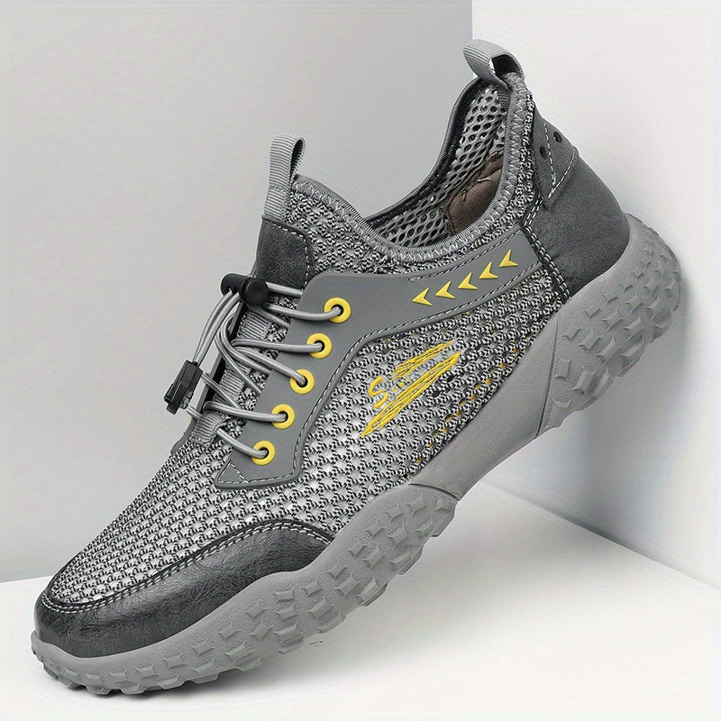 Men's Leather Mesh Sneakers Lightweight Outdoor Hiking Shoes