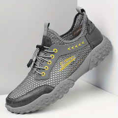 Men's Leather Mesh Sneakers Lightweight Outdoor Hiking Shoes