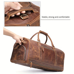 Large Capacity Leather Travel Duffel Bag Crazy Horse Leather Weekender For Men