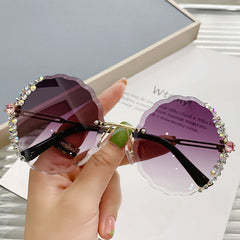 Oversized Rhinestone Rimless Sunglasses Gradient UV400