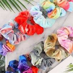12 Pcs Tie Dye Velvet Scrunchies for Hair - Soft Rainbow Hair Bands