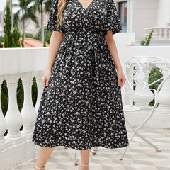  Ditsy Floral Print Butterfly Sleeve Maxi Dress