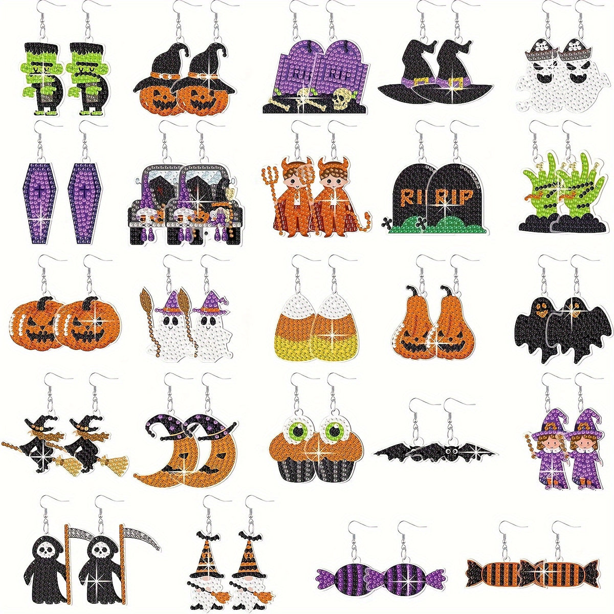 24 Pairs Halloween Rhinestone Earrings Kit Vintage Jewelry Craft