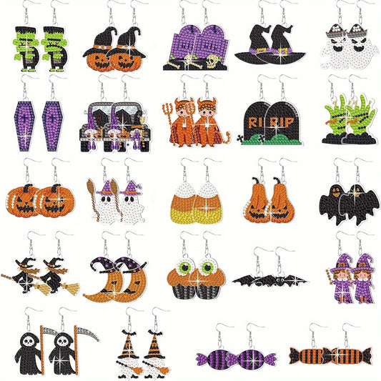 24 Pairs Halloween Rhinestone Earrings Kit Vintage Jewelry Craft