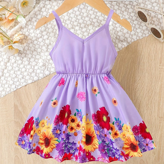 Flower Print Pleated Cami Dress for Girls