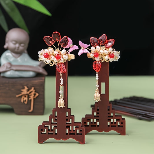 Vintage Red Year Butterfly Tassel Flower Hair Clip