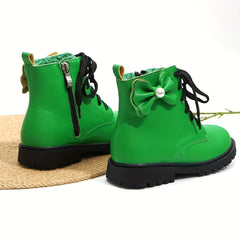 Bowknot Plus Fleece Boots With Zipper For Girls