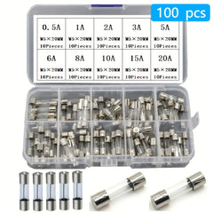 100pcs 5x20mm Fast Blow Glass Fuse Assortment 0.2A-20A Kit