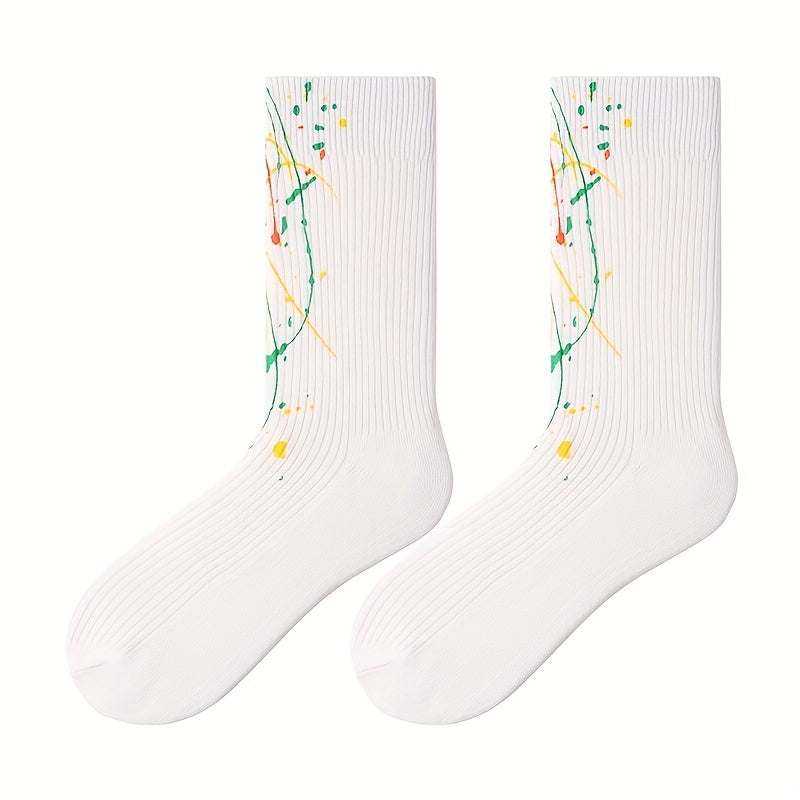 Splash Ink Print Socks Comfy & Breathable Mid Tube Stockings
