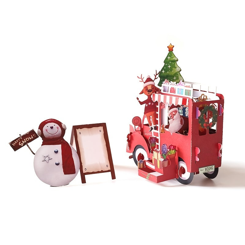 1pc Christmas Greeting Card Creative Flower Car Hollow Paper Carving