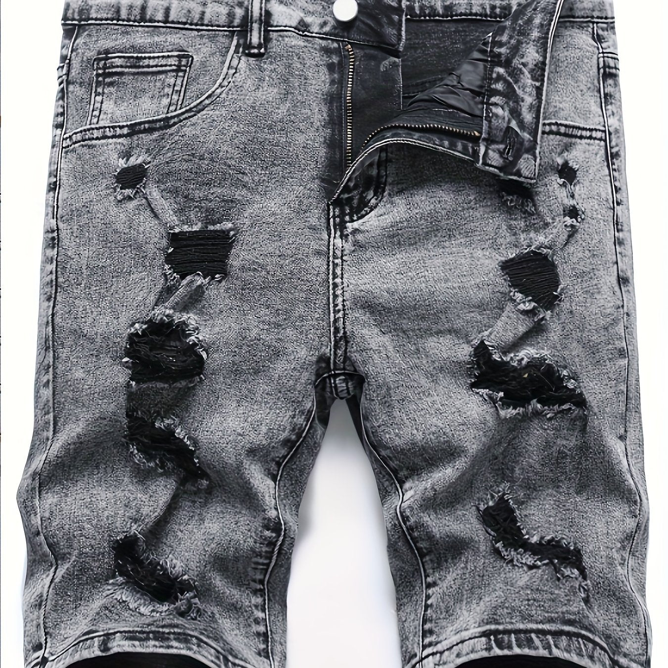 Men's Distressed Denim Shorts Medium Stretch Casual Street Style